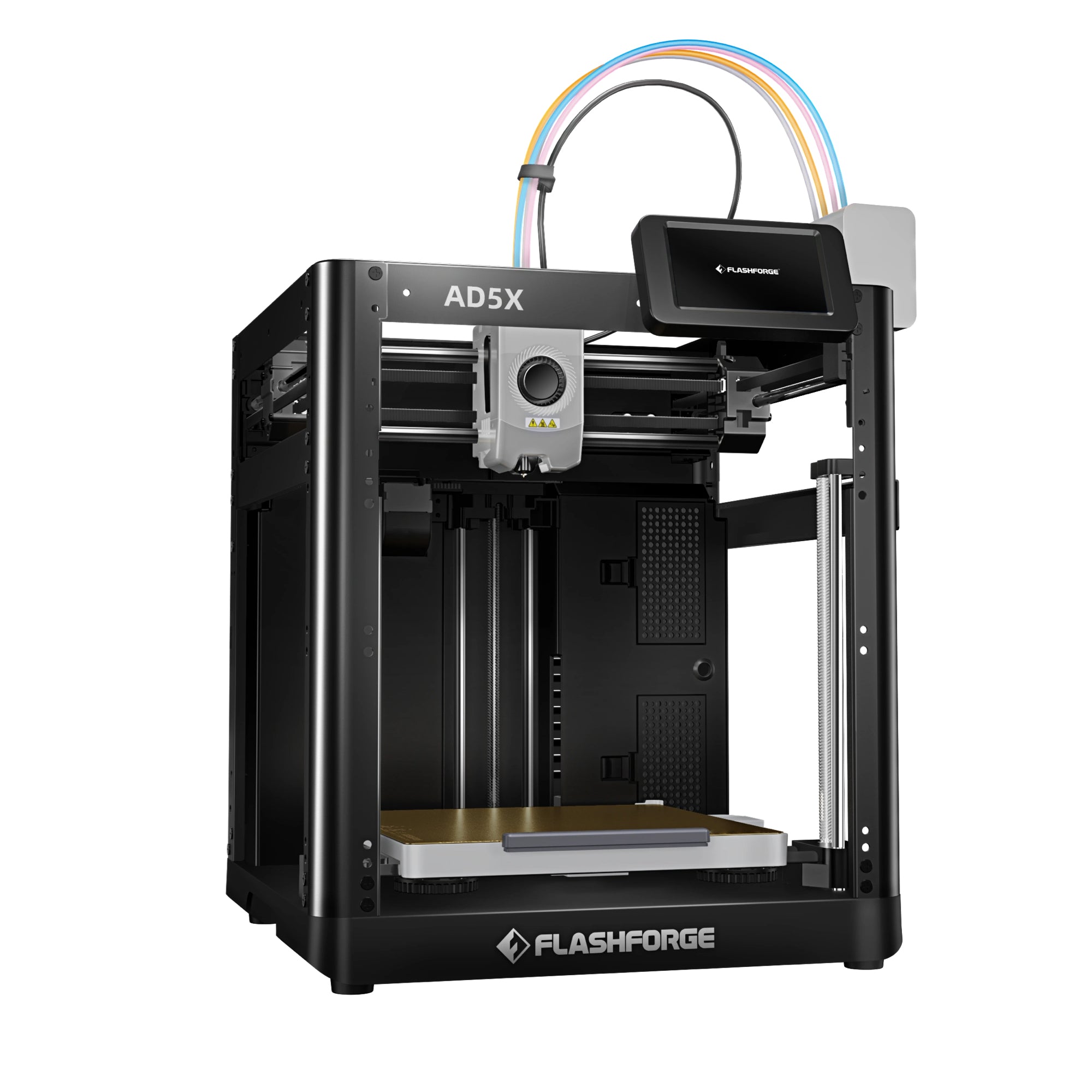 Flashforge AD5X 3D Printer with advanced multi-color printing technology and vibrant outputs.