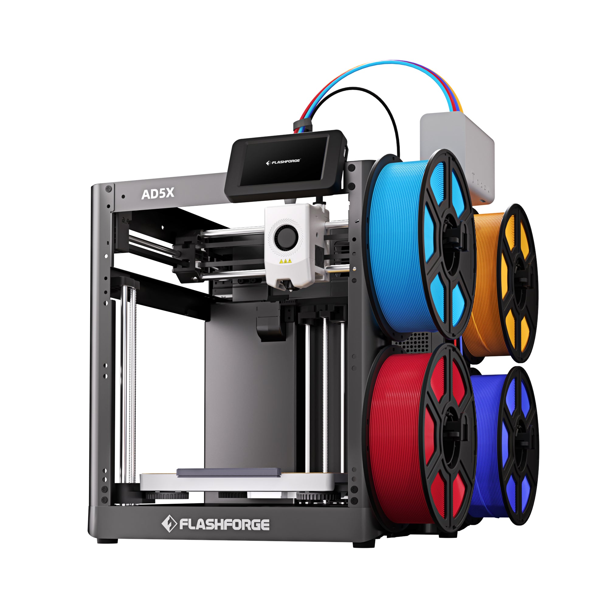 Flashforge AD5X Multi-color 3D Printer showcasing vibrant, multi-color printing options.